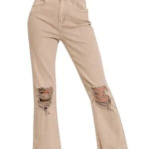 Trendy Tan/Mauve Distressed Women's  Straight Leg Jeans